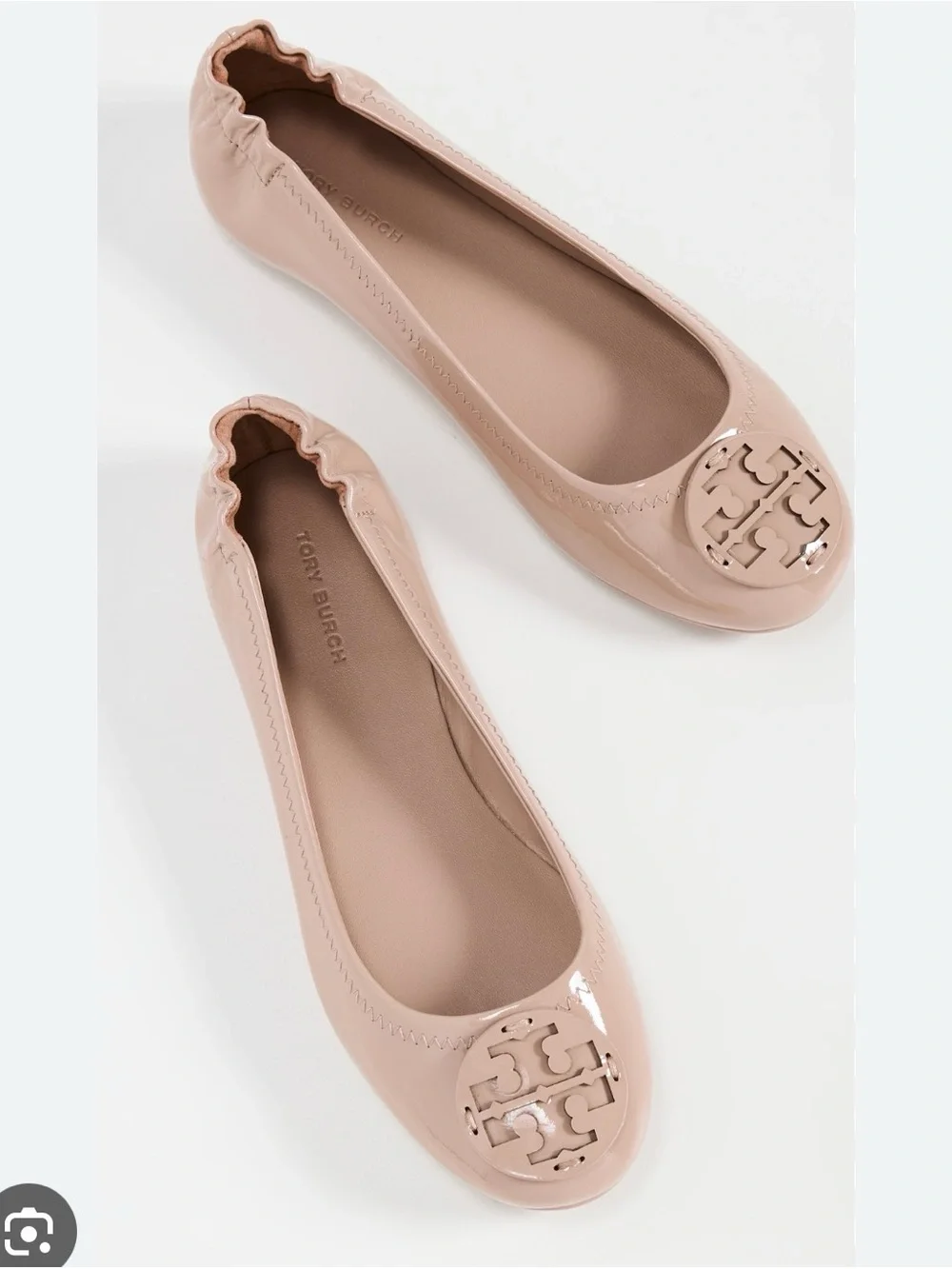 Tory Burch Nude Patent Leather Logo Ballet Flats